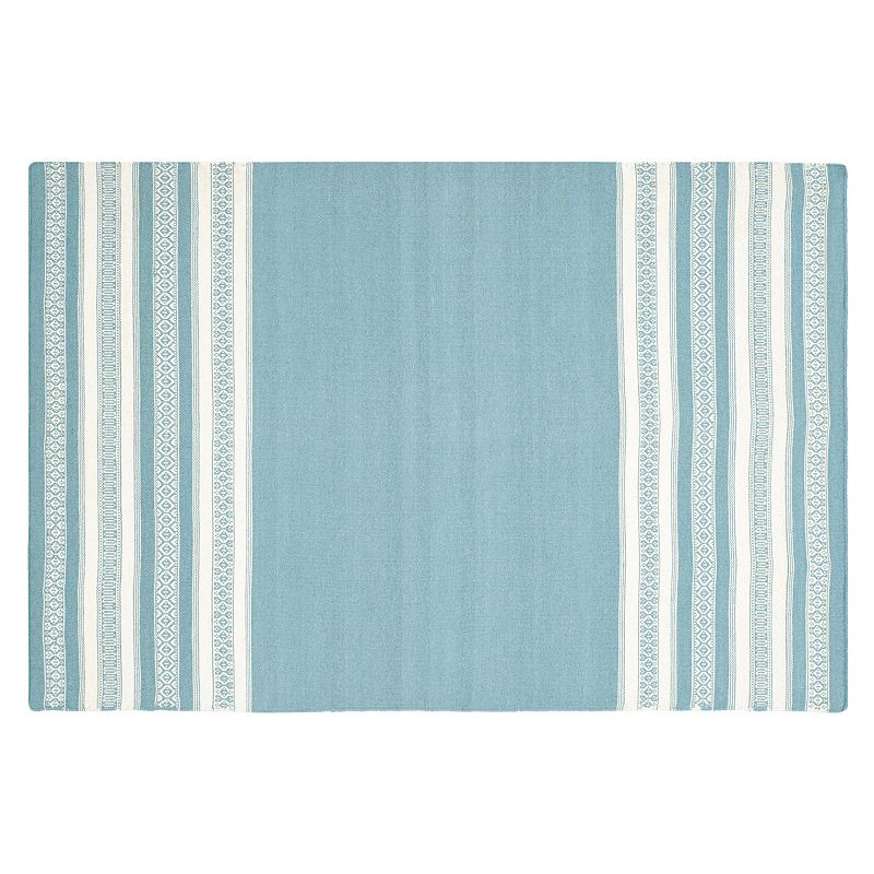 Safavieh Dhurries Stripe Handwoven Flatweave Wool Rug, Turquoise/Blue, 4X6 Ft