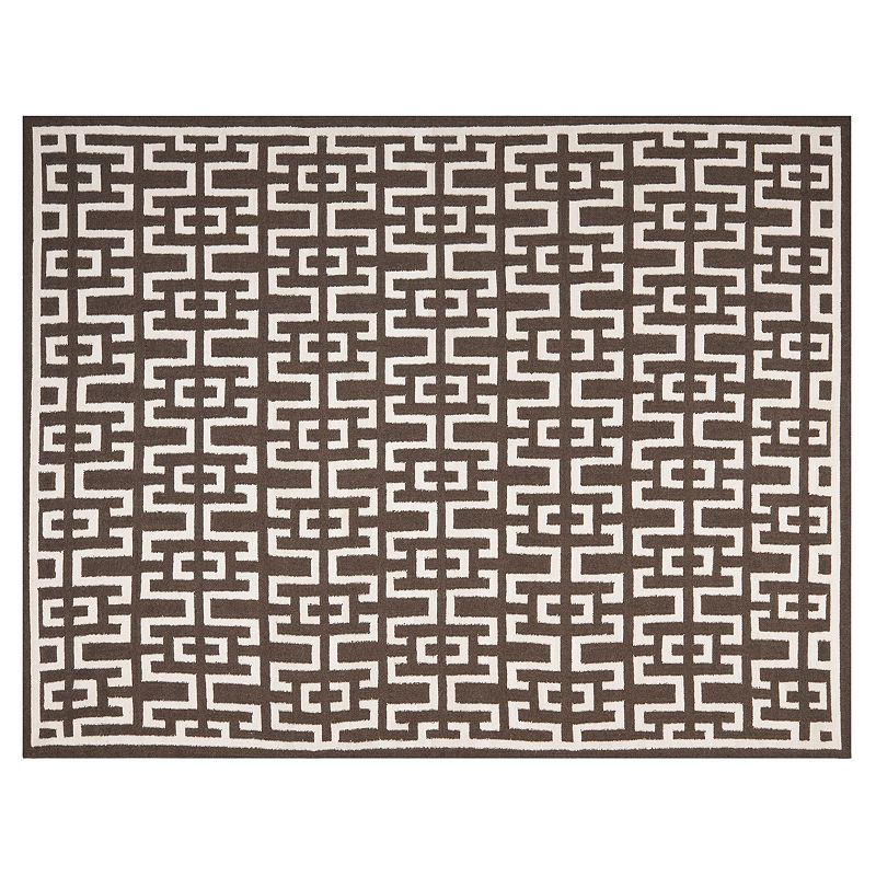 Safavieh Dhurries Greek Key Handwoven Flatweave Wool Rug, Med Brown, 2.5X10 Ft