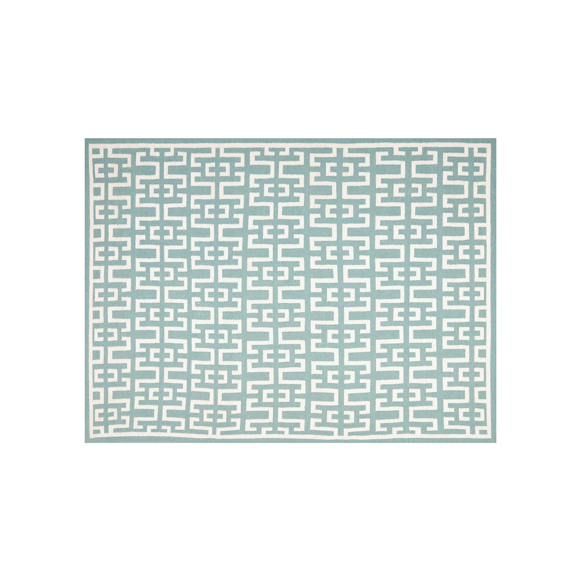 Safavieh Dhurries Greek Key Handwoven Flatweave Wool Rug, Seafoam Ivory