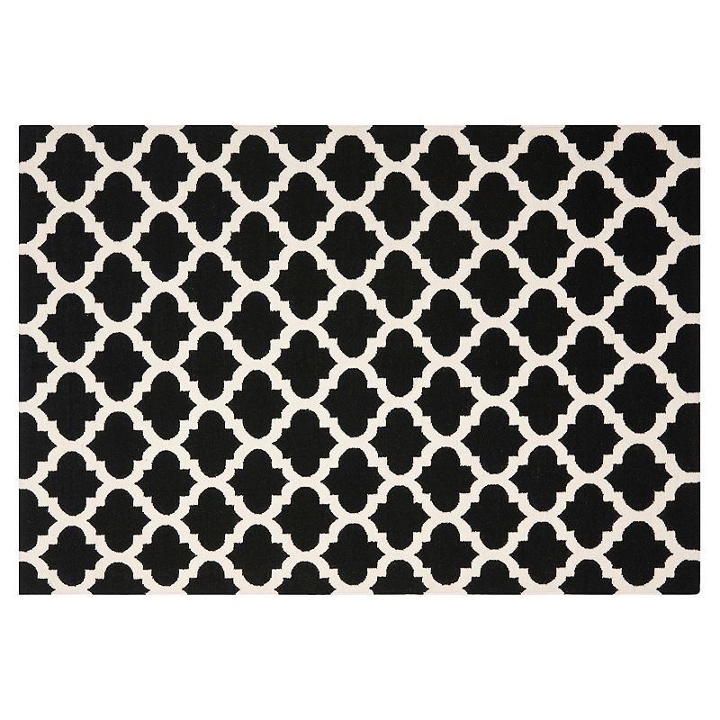 Safavieh Dhurries Quatrefoil Handwoven Flatweave Wool Rug, Black, 2.5X10 Ft
