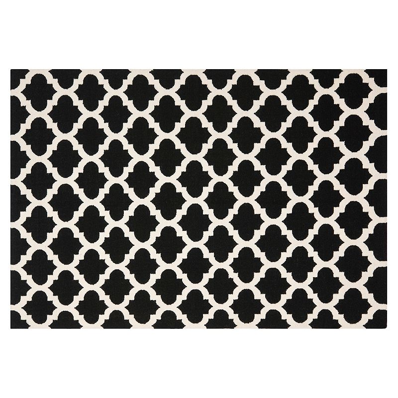 Safavieh Dhurries Quatrefoil Handwoven Flatweave Wool Rug, Black, 2.5X10 Ft