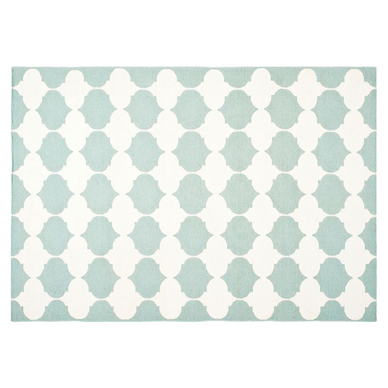 Safavieh Dhurries Quatrefoil Handwoven Flatweave Wool Rug, Blue, 5X8 Ft