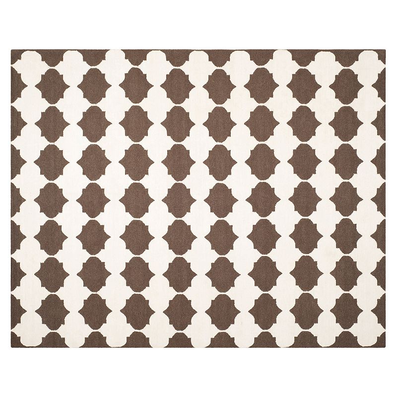 Safavieh Dhurries Quatrefoil Handwoven Flatweave Wool Rug, Brown, 5X8 Ft