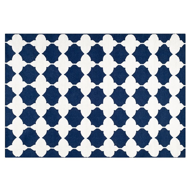 Safavieh Dhurries Quatrefoil Handwoven Flatweave Wool Rug, Blue, 5X8 Ft