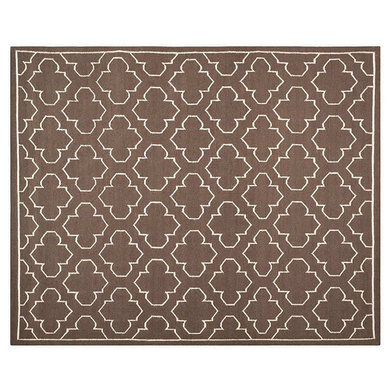 Safavieh Dhurries Quatrefoil Handwoven Flatweave Wool Rug, Brown, 7Ft Rnd