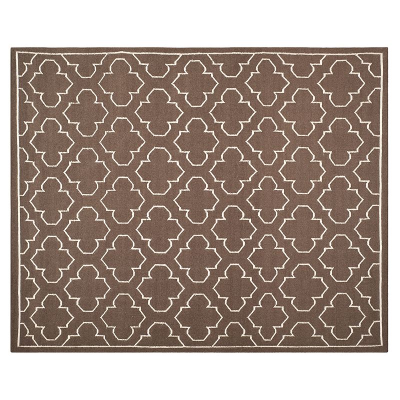 Safavieh Dhurries Quatrefoil Handwoven Flatweave Wool Rug, Brown, 7Ft Rnd