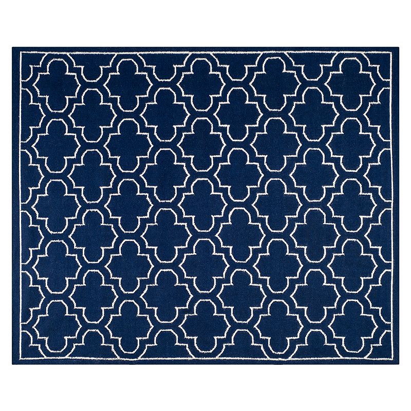 Safavieh Dhurries Quatrefoil Handwoven Flatweave Wool Rug, Blue, 5X8 Ft