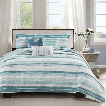 Madison Park Anchorage 6 pc Coastal Quilt Set with Shams and Throw Pillows