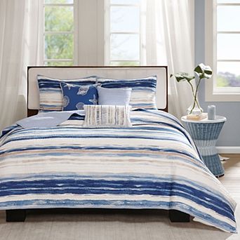 Madison Park Anchorage 6 pc Coastal Quilt Set with Shams and Throw Pillows