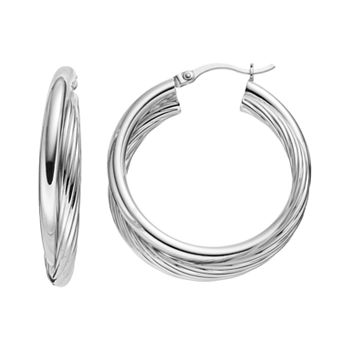 Platinum Over Silver Twist Hoop Earrings