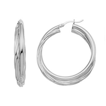 Platinum Over Silver Hoop Earrings