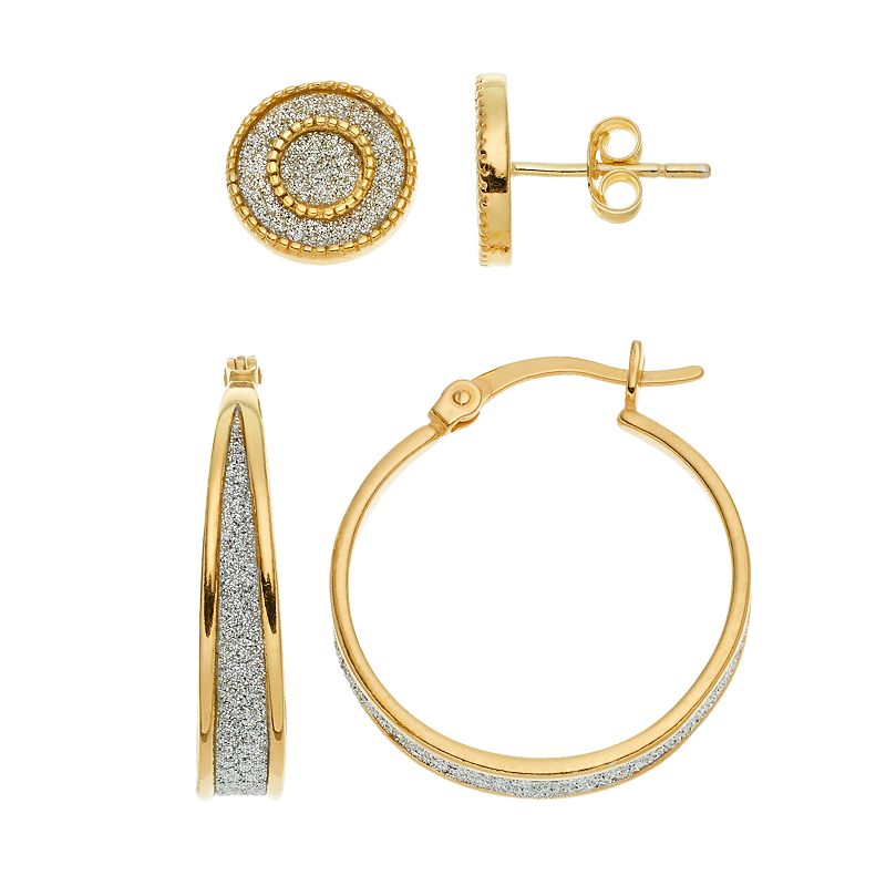 18k Gold Over Silver Stud & Hoop Earring Set, Womens, Yellow