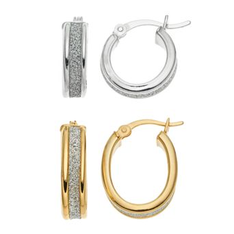 Platinum Over Silver & 18k Gold Over Silver Hoop Earring Set