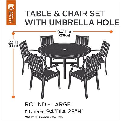 Classic accessories veranda large round patio table set cover with umbrella hole sale