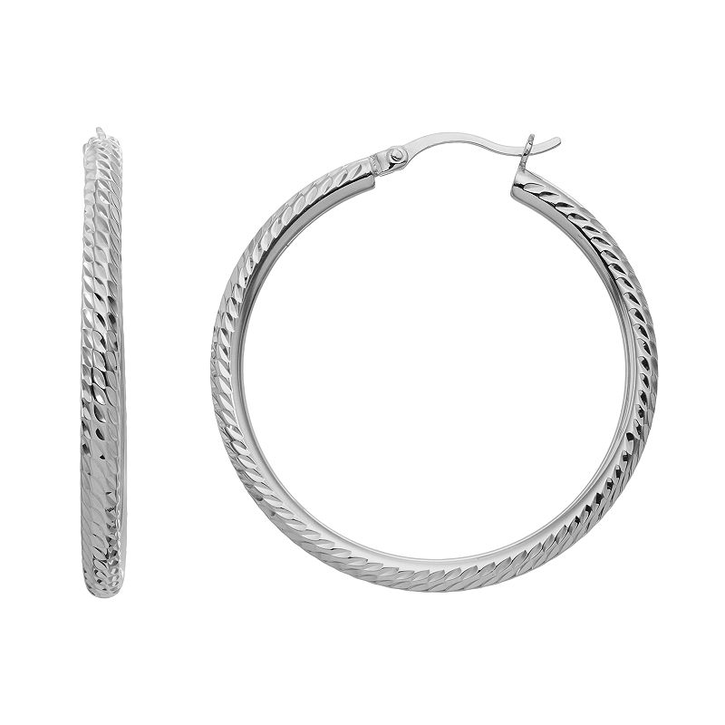 Sterling Silver Hoop Earrings, Women's, White Over Silver