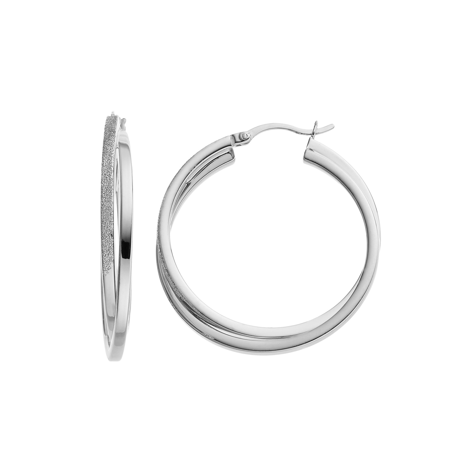 Sterling Silver Hoop Earrings, Womens, White Over Silver