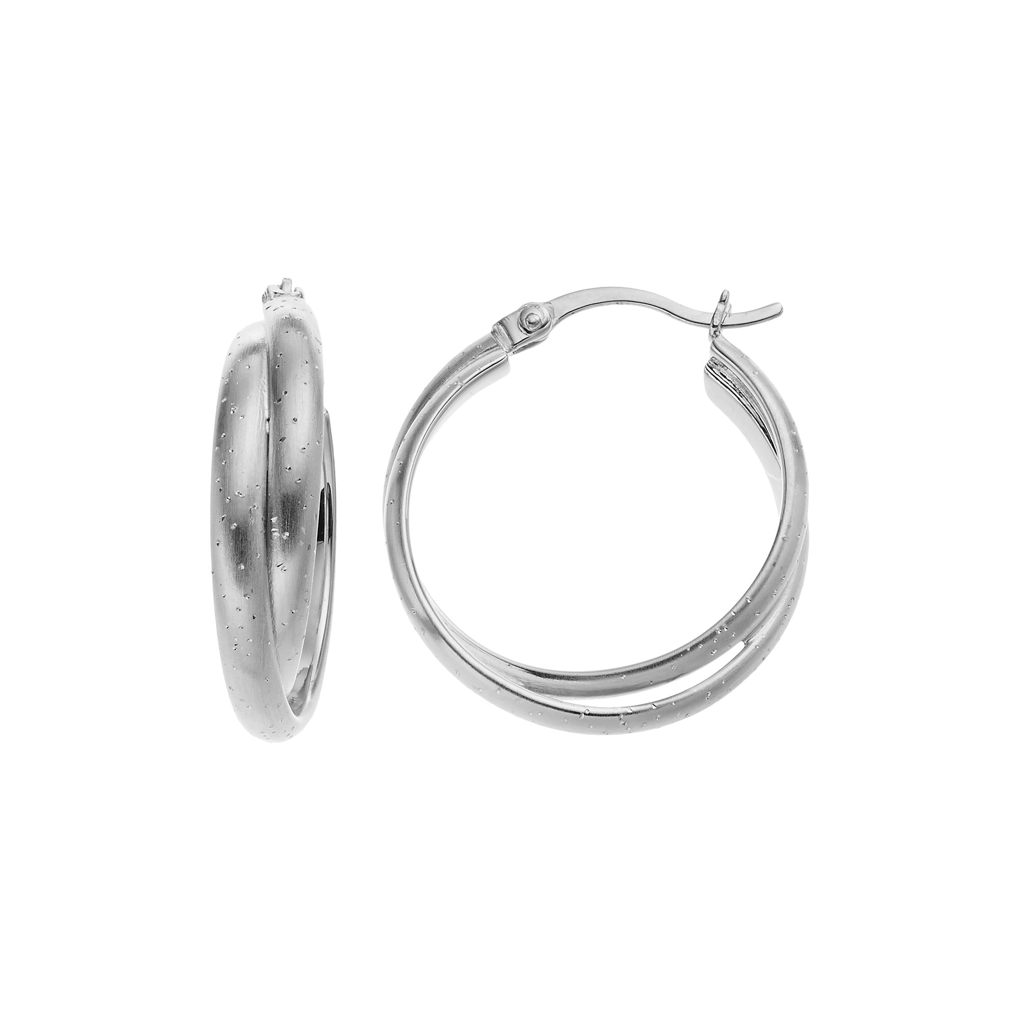 Sterling Silver Hoop Earrings, Womens, White Over Silver