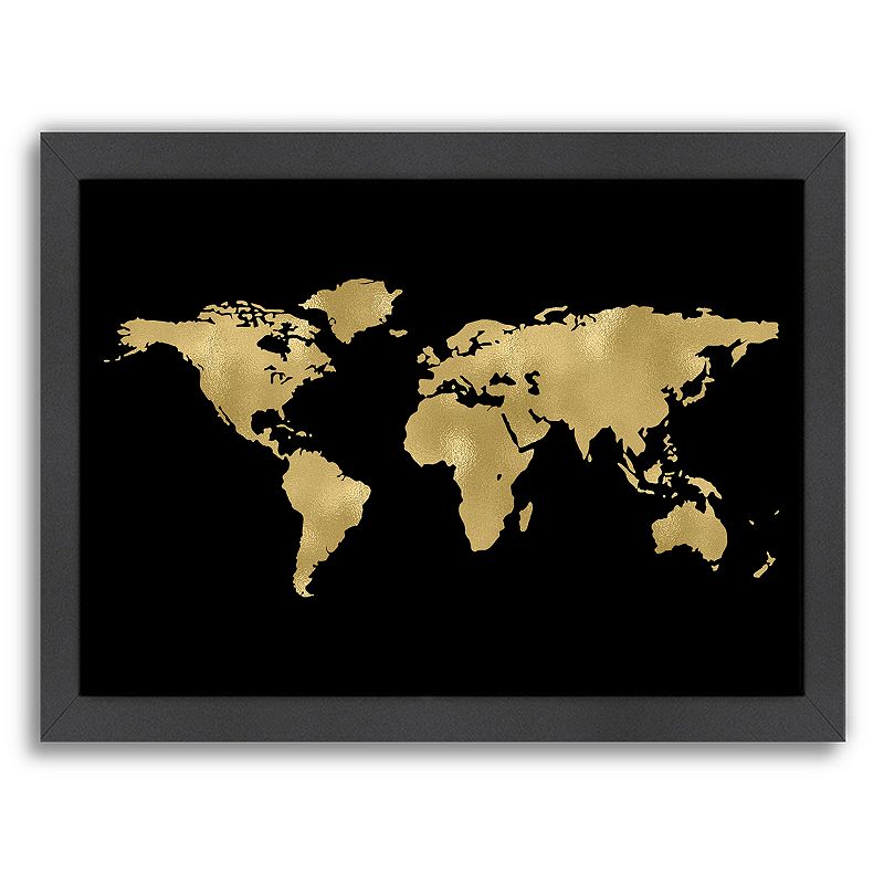 76323136 Americanflat World Map Framed Wall Art, Black, Med sku 76323136
