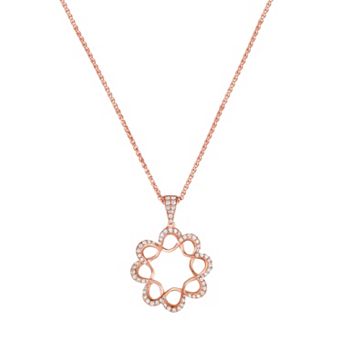Oro Leoni Sterling Silver Cubic Zirconia Flower Pendant Necklace