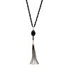 Long Black Beaded Tassel Y Necklace