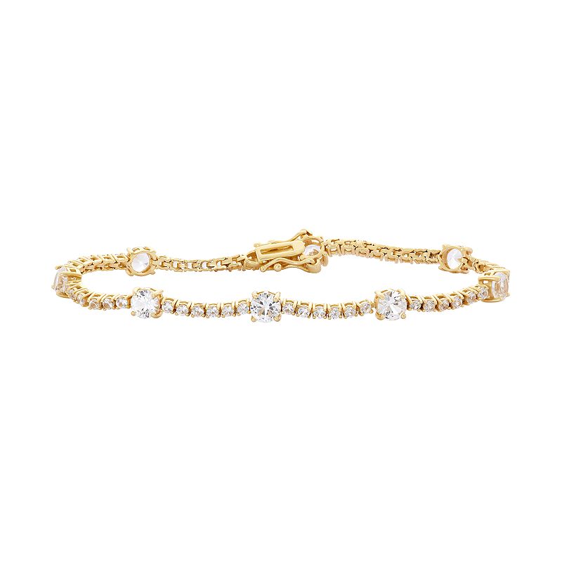 14k Gold Over Silver Lab-Created White Sapphire Tennis Bracelet, Womens, 