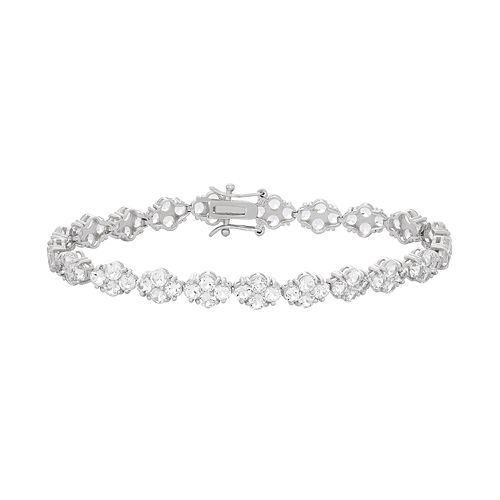 Sterling Silver LabCreated White Sapphire Flower Tennis Bracelet