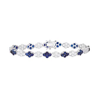 Designs by Gioelli Sterling Silver Lab-Created Blue & White Sapphire Flower Tennis Bracelet