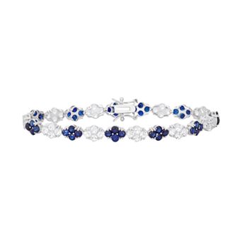 Designs by Gioelli Sterling Silver Lab-Created Blue & White Sapphire Flower Tennis Bracelet