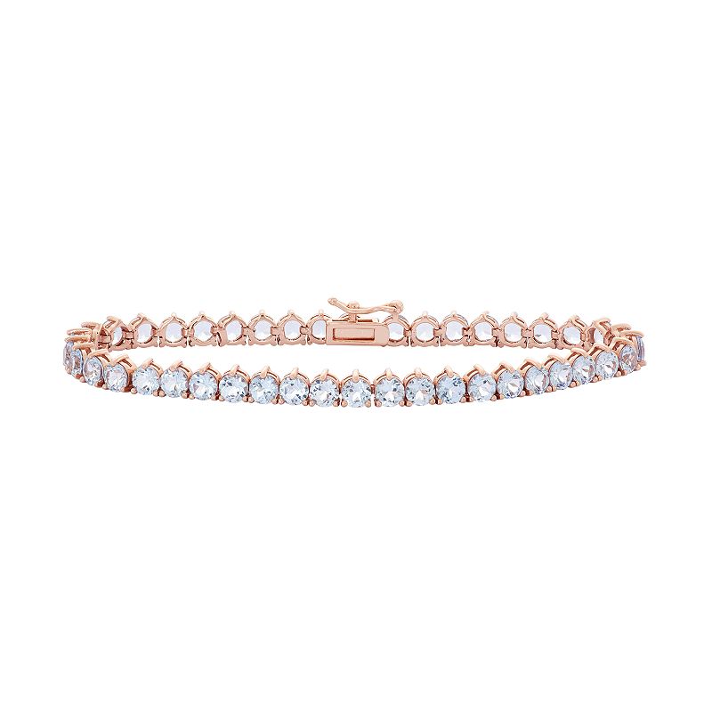 14k Rose Gold Over Silver Lab-Created Aquamarine Tennis Bracelet, Womens,