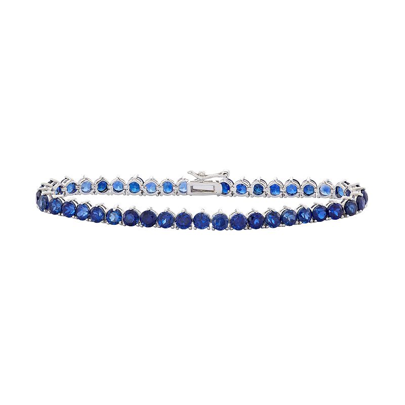 Sterling Silver Lab-Created Sapphire Tennis Bracelet, Womens, Size: 7.25