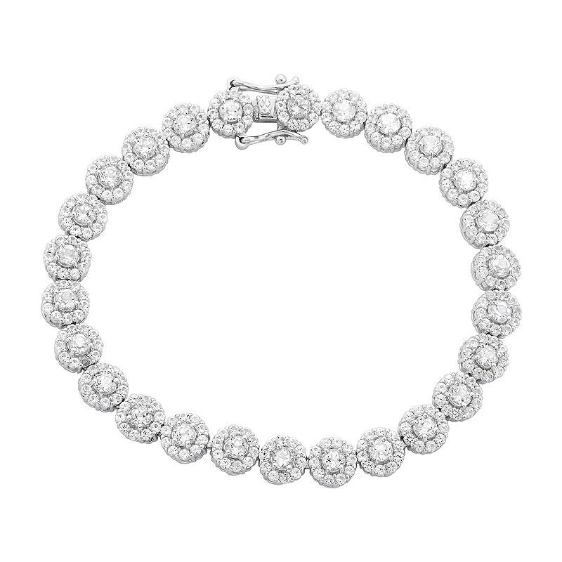 Sterling Silver Lab-Created White Sapphire Flower Bracelet, Womens, Size: