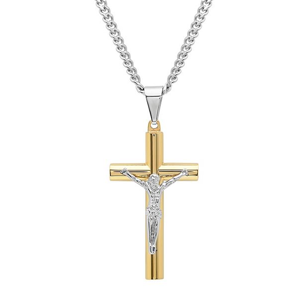 Mens two tone on sale gold cross pendant