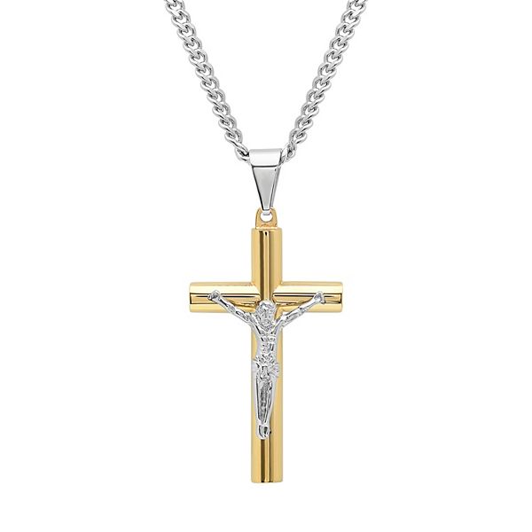 Mens Stainless Steel Gold Silver Black Cross Necklace Crucifix Square Rolo Chain 