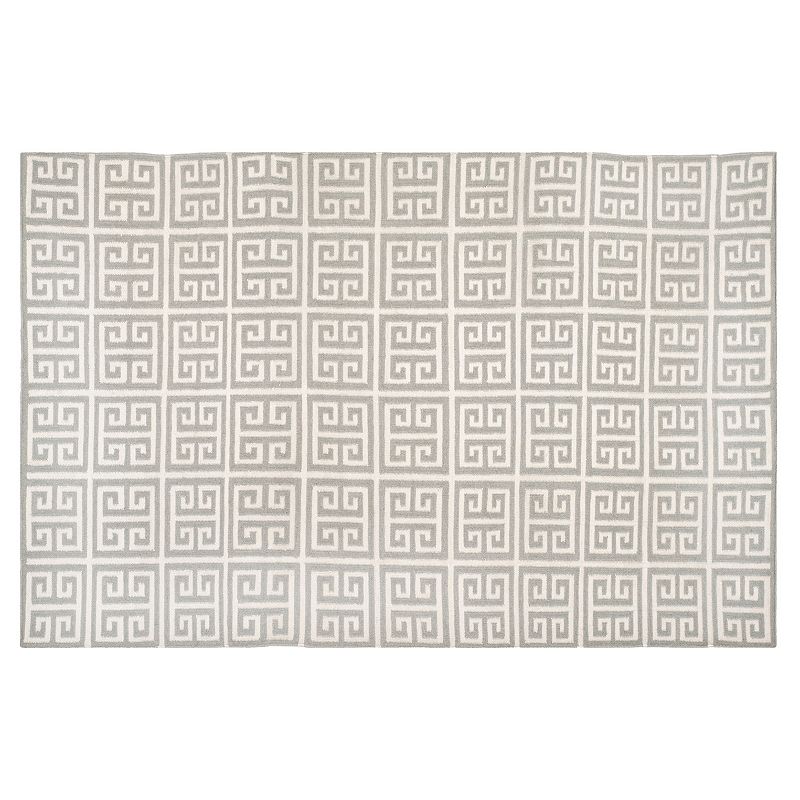 Safavieh Dhurries Greek Key Handwoven Flatweave Wool Rug, Grey, 6X9 Ft