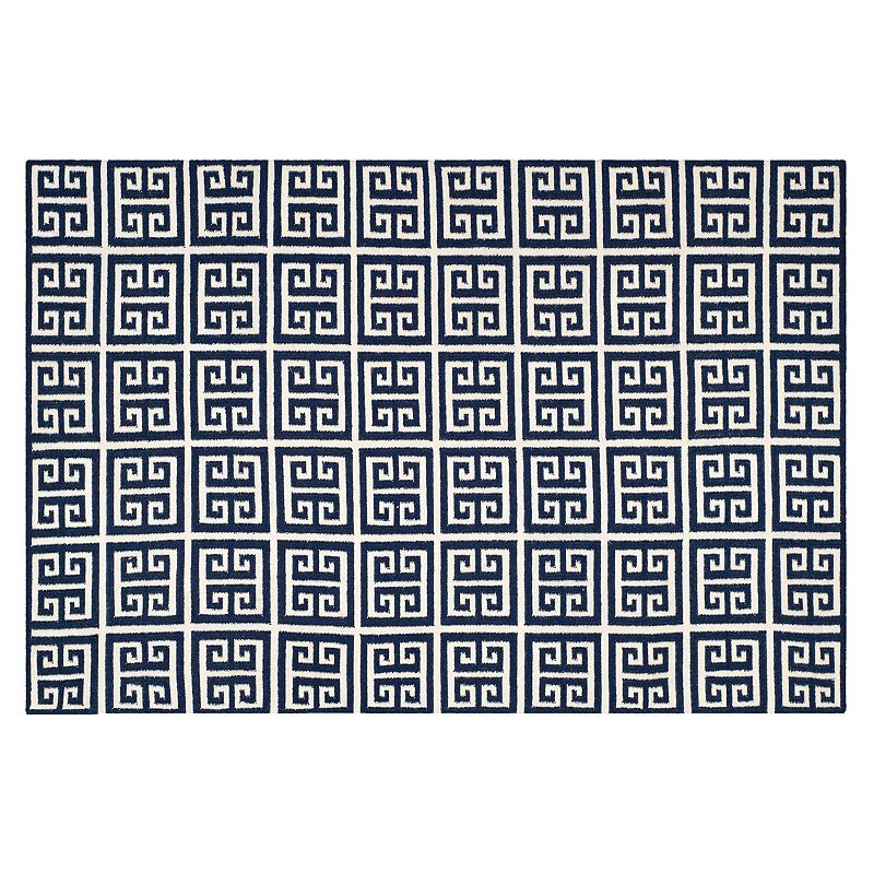 Safavieh Dhurries Greek Key Handwoven Flatweave Wool Rug, Blue, 7Ft Sq