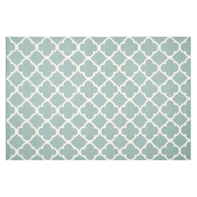 Safavieh Dhurries Quatrefoil Handwoven Flatweave Wool Rug, Blue, 5X8 Ft