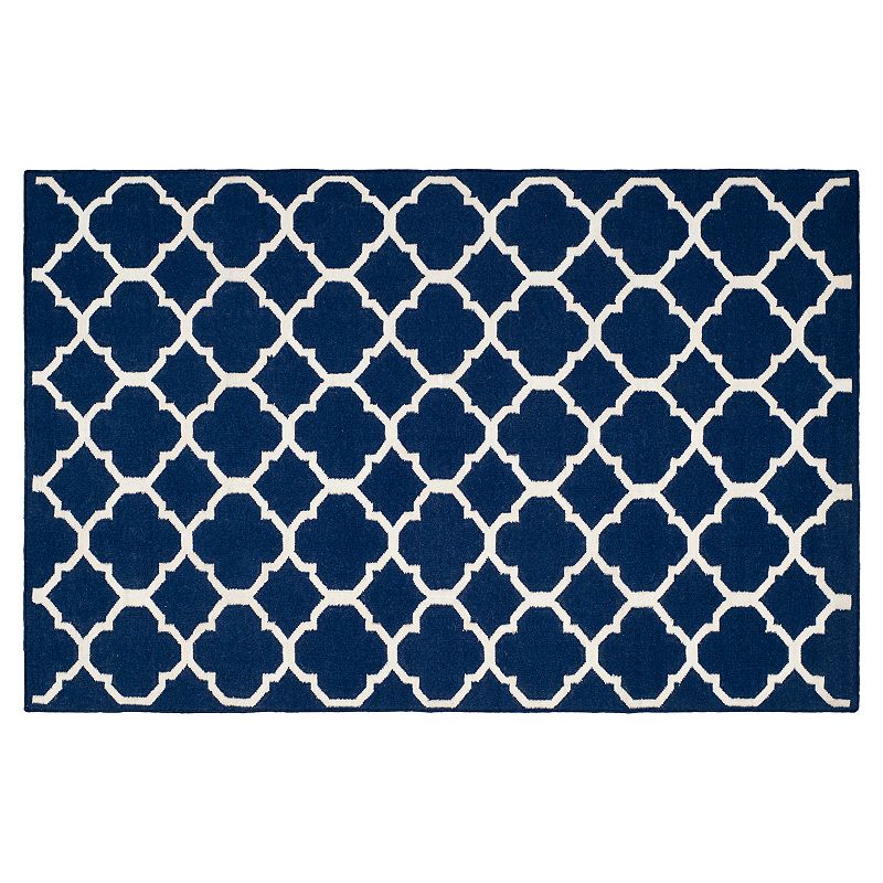 Safavieh Dhurries Quatrefoil Handwoven Flatweave Wool Rug, Blue, 7Ft Sq