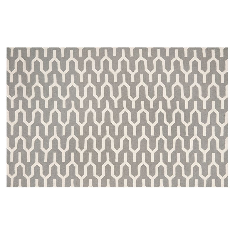 Safavieh Dhurries Wishbone Handwoven Flatweave Wool Rug, Silver, 6X9 Ft