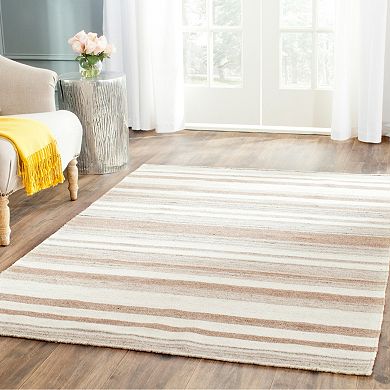 Safavieh Dhurries Neutral Stripe Handwoven Flatweave Wool Rug