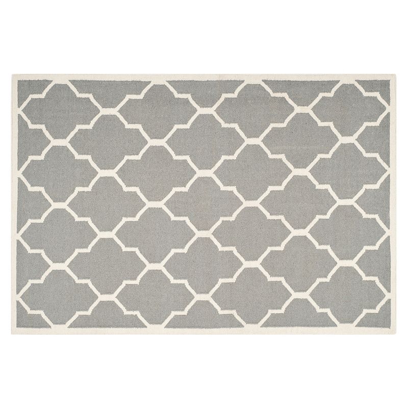 Safavieh Dhurries Quatrefoil Handwoven Flatweave Wool Rug, Grey, 6X9 Ft