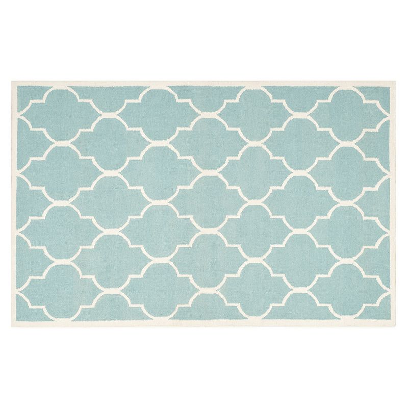 Safavieh Dhurries Quatrefoil Handwoven Flatweave Wool Rug, Light Blue, 6Ft Rnd