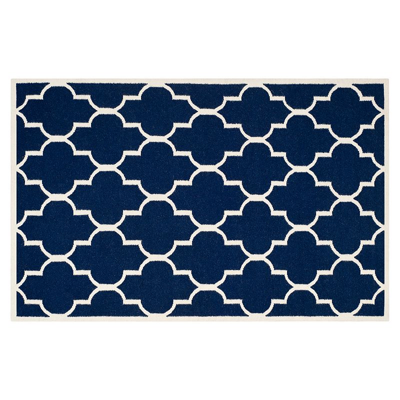 Safavieh Dhurries Quatrefoil Handwoven Flatweave Wool Rug, Blue, 8X10 Ft