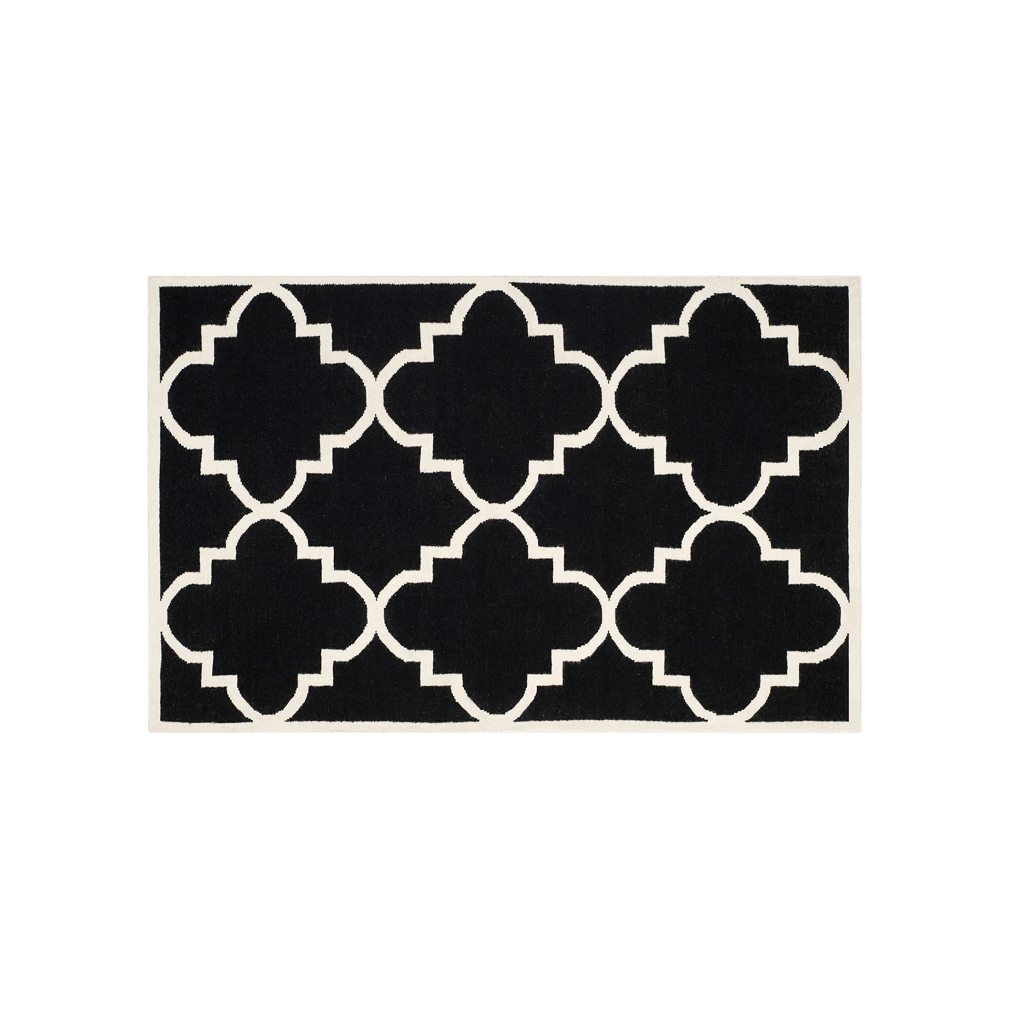 Safavieh Dhurries Tiled Quatrefoil Handwoven Flatweave Wool Rug, Black Ivor