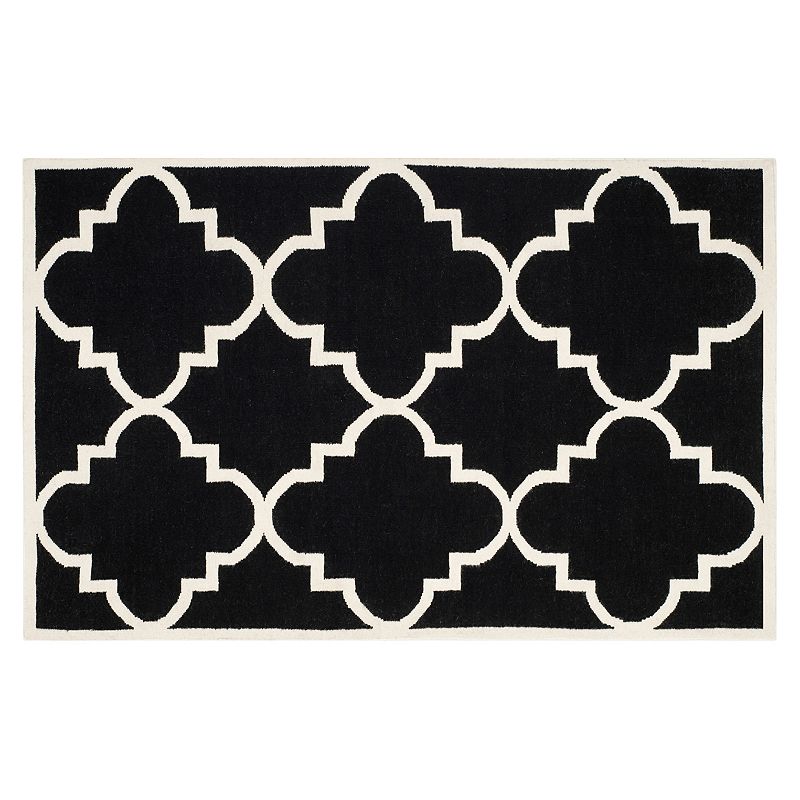 Safavieh Dhurries Quatrefoil Handwoven Flatweave Wool Rug, Black, 6X9 Ft