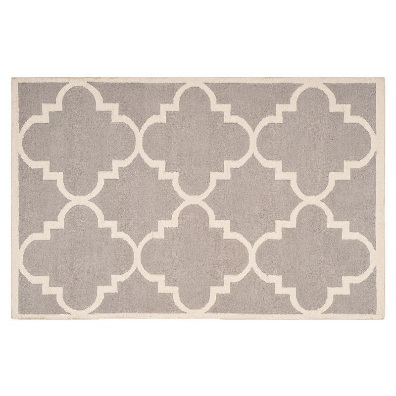 Safavieh Dhurries Quatrefoil Handwoven Flatweave Wool Rug, Dark Grey, 8X10 Ft