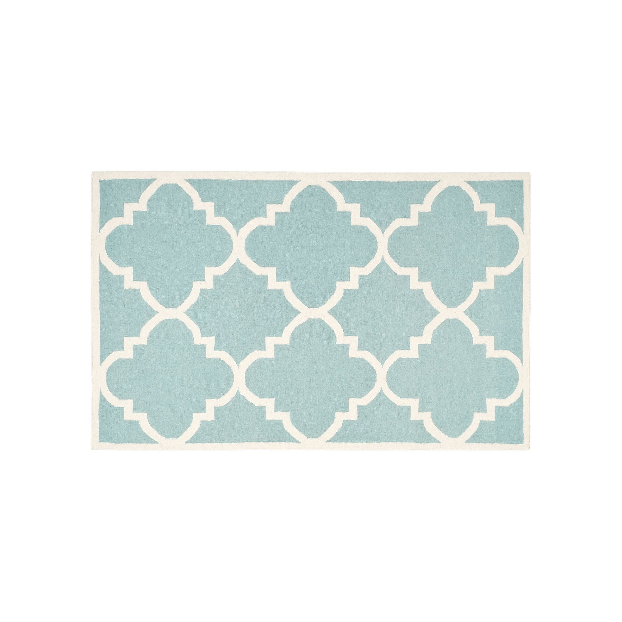 Safavieh Dhurries Tiled Quatrefoil Handwoven Flatweave Wool Rug, Light Blue