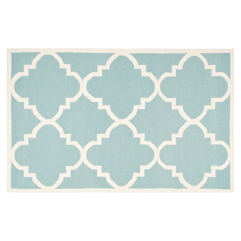 Safavieh Dhurries Quatrefoil Handwoven Flatweave Wool Rug, Light Blue, 8X10 Ft