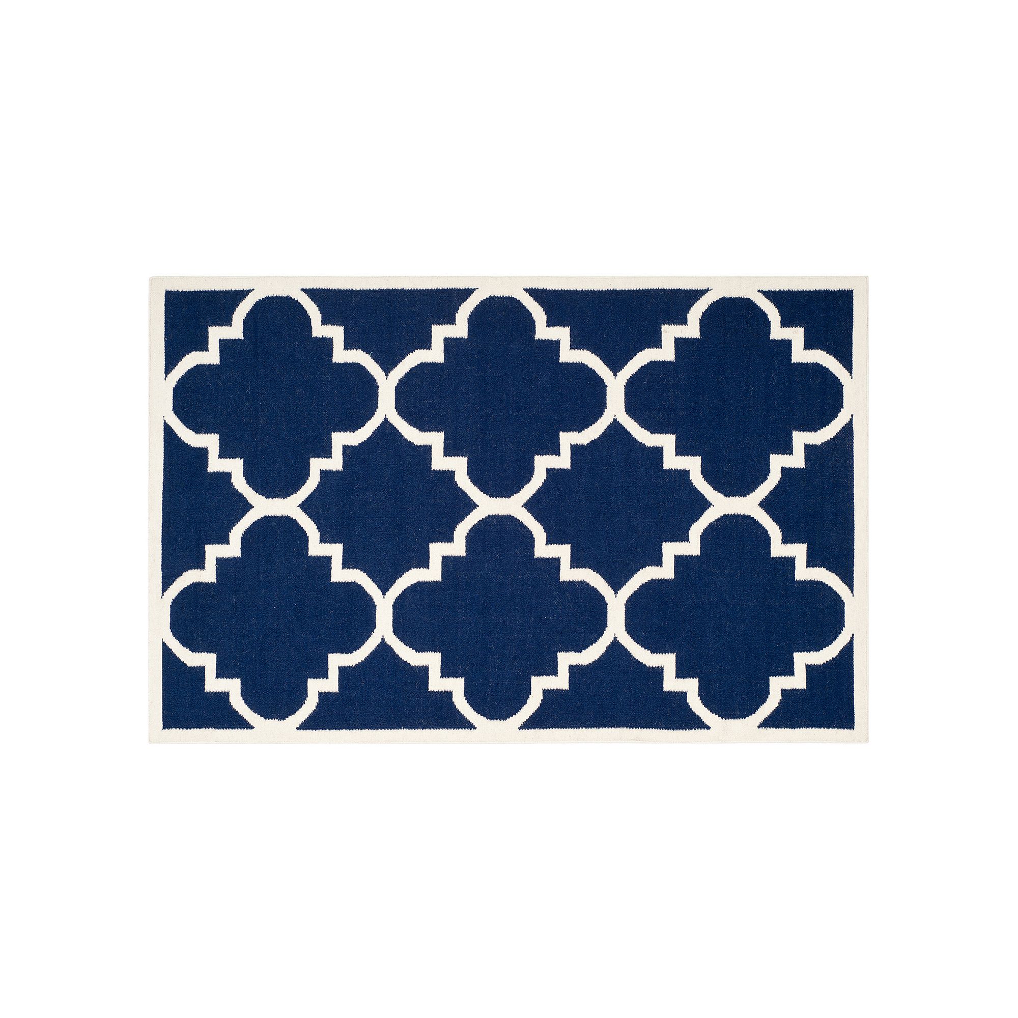 Safavieh Dhurries Tiled Quatrefoil Handwoven Flatweave Wool Rug, Navy Ivory