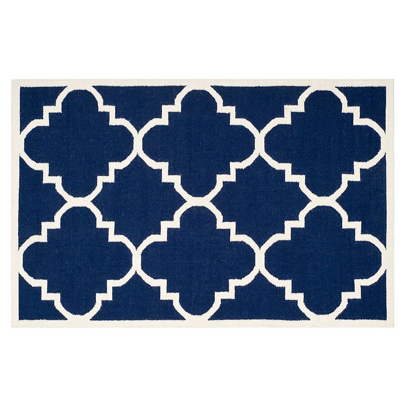 Safavieh Dhurries Quatrefoil Handwoven Flatweave Wool Rug, Blue, 6X9 Ft