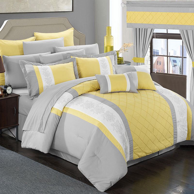 33819542 Chic Home Danielle 24-piece Bedding Set, Yellow, Q sku 33819542